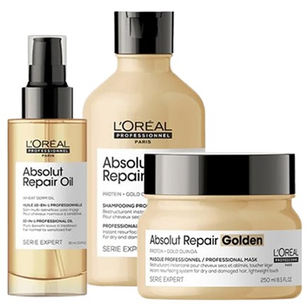L'Oreal Professionnel  Absolut Repair Shampoo 300ml & Masque Golden 250ml & Repair Oil 90ml